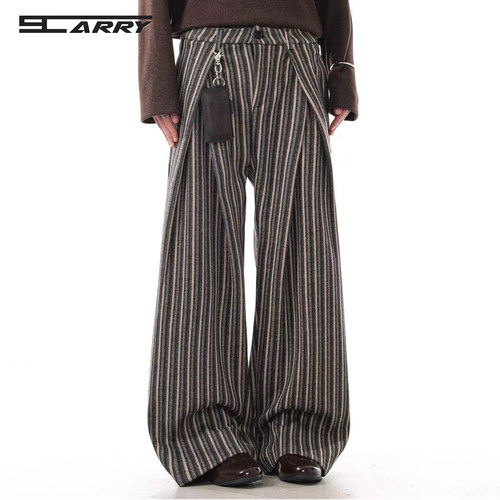 老钱风条纹直筒西裤阔腿休闲长裤