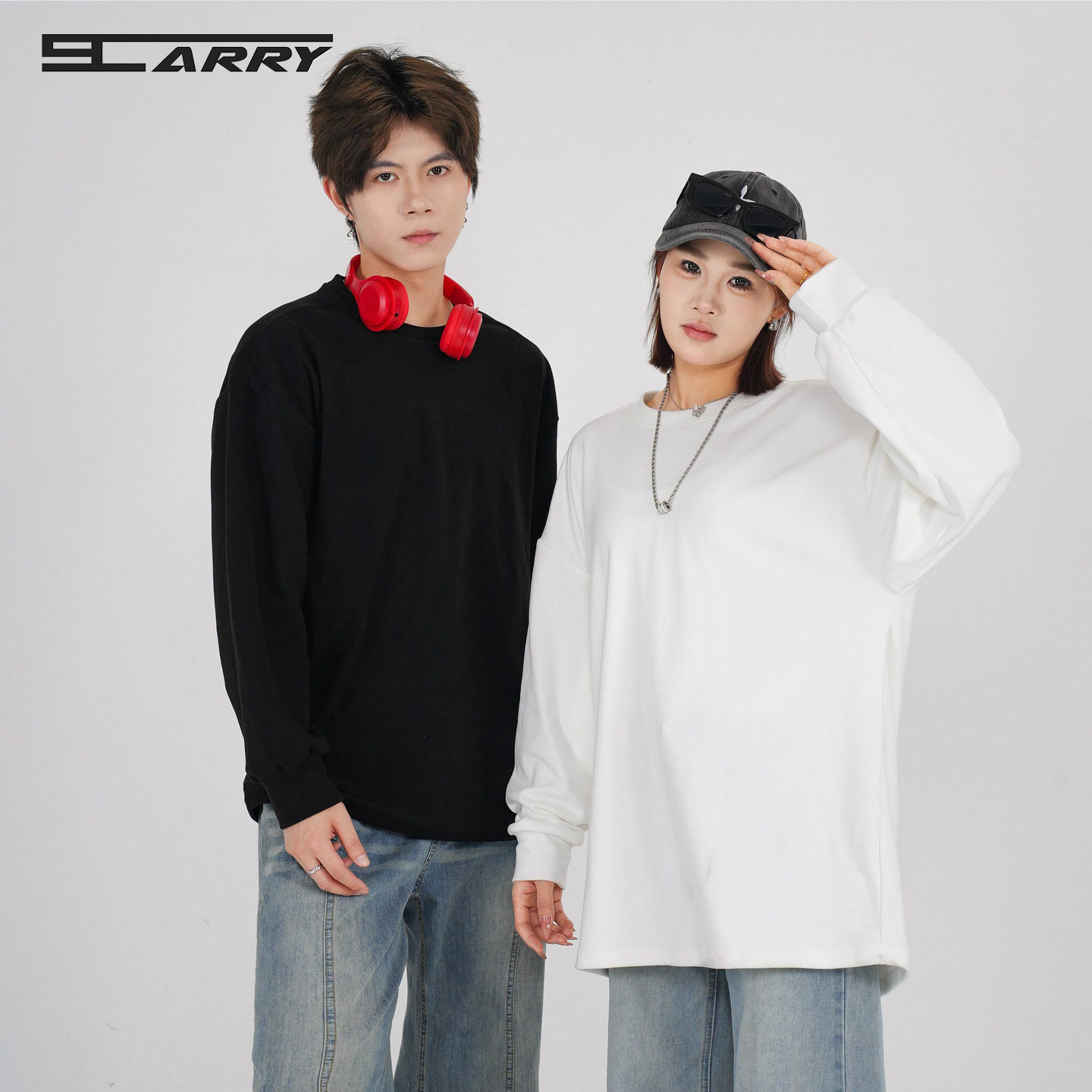 阿叔潮牌 美式德绒纯色圆领长袖T恤男春秋内搭宽松休闲情侣打底衫,男装,T恤,淘宝优惠券,粉丝福利购,淘宝优惠卷