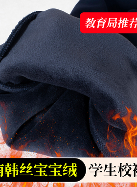 藏蓝色校服裤子彩色二条杠小学生冬季加绒加厚宝宝绒初中校裤