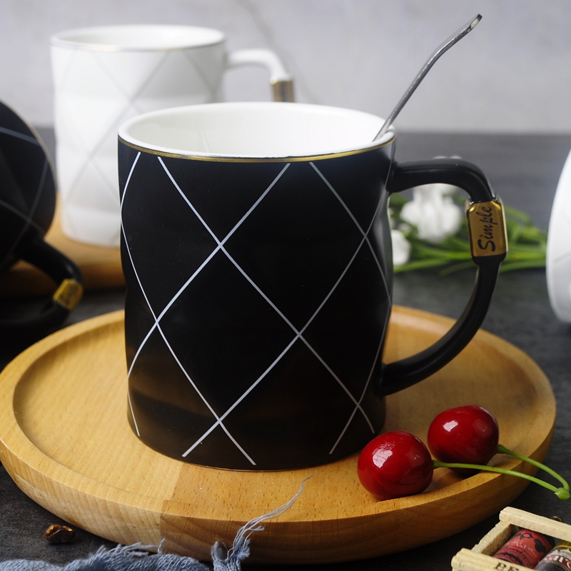 裕行陶瓷北欧INS马克杯 金边创意个性咖啡杯潮流情侣喝水杯子家用