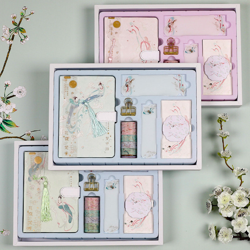 花馥梵音精装手账礼盒中国风复古烫金磁扣笔记本小清新卡通可爱和纸胶带diy手帐素材学生创意礼物送老师同学