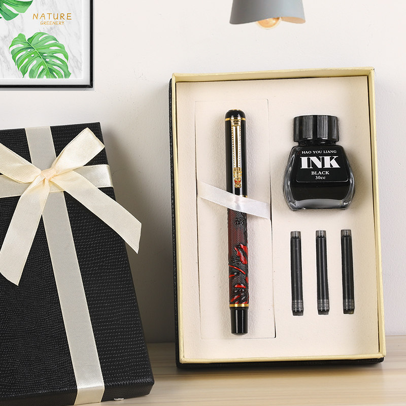 子曰古铜金属钢笔礼盒套装 中国龙复古风书法练字硬笔成人男美工笔铱金弯头弯尖商务礼品diy定制刻字生日礼物