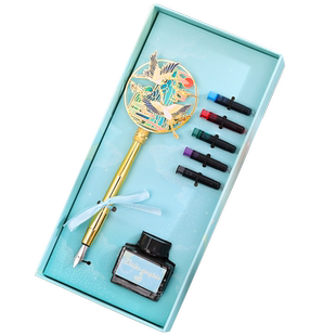 子曰国潮钢笔礼盒文艺复古典签字笔镂空金属黄铜书签中国风创意学生文具精美实用礼品网红ins生日礼物伴手礼