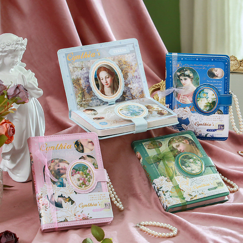 辛西娅迷人诗欧式文艺复古风笔记本子学生日记本精装PU少女记事本油画风B6磁扣本精美创意实用学生文具送老师