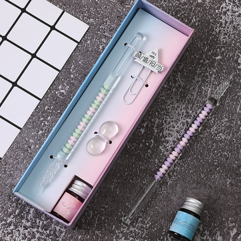 网络语创意回形针韩国创意卡通曲别针书签夹子马卡龙玻璃蘸水笔水晶沾