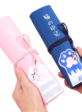 猫咪帆布卷帘文艺复古插笔袋