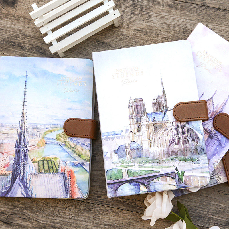 巴黎圣母院AR彩页笔记本子欧式复古风记事本3D立体手账本文艺范小清新磁扣日记本学生用创意文具精美生日礼物