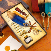 渐变宝石羽毛钢笔礼盒欧式 羽毛笔复古风蘸水笔创意实用生日礼物送女老师教师节 英伦哈利波特火漆印章头套装