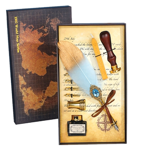 渐变宝石羽毛钢笔礼盒欧式英伦哈利波特火漆印章头套装羽毛笔复古风蘸水笔创意实用生日礼物送女老师教师节