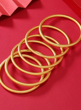 沙金古法传承手镯手环铜合金制镀金实心磨砂素圈传承手镯货源