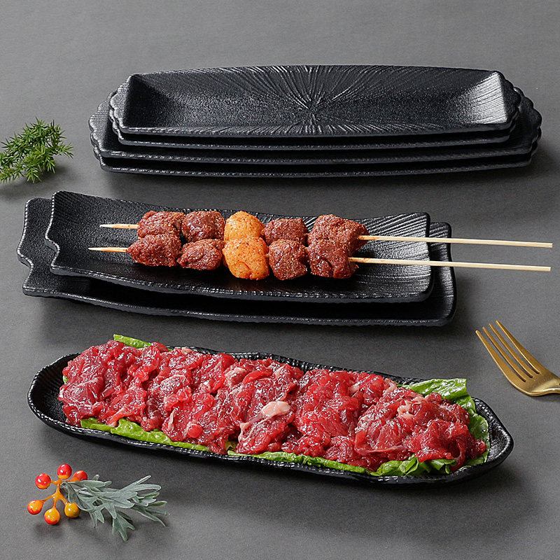 日式黑色密胺餐具碟子长方形商用自助烤肉餐盘火锅店菜盘烧烤盘子,餐饮具,盘,淘宝优惠券,粉丝福利购,淘宝优惠卷