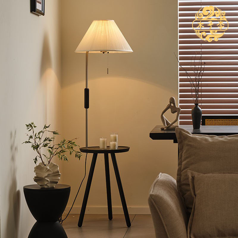 中古风落地灯置物架一体美式复古客厅沙发边卧室床头实木立式台灯