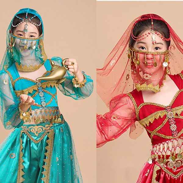 印度舞表演出肚皮舞练习异域风情面纱儿童民族风复古流苏纱巾面罩