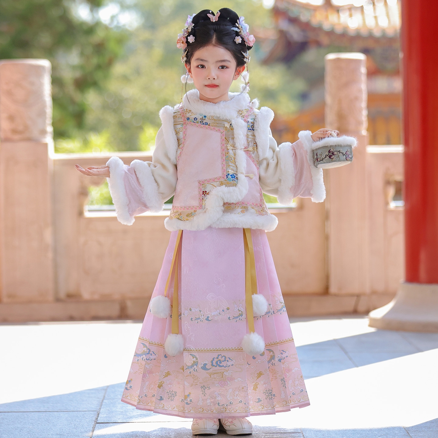 女童马面裙套装女孩国风古装公主裙冬装2025新款儿童格格服汉服裙
