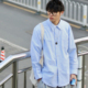FSWW廓形剪裁户外白蓝条纹休闲男女衬衫日系宽松复古打底衬衣长袖
