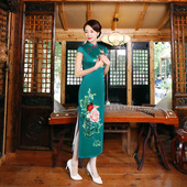 气质妈妈装 修身 富贵旗袍裙年会演出礼服 2021新款 宴会走秀旗袍长款