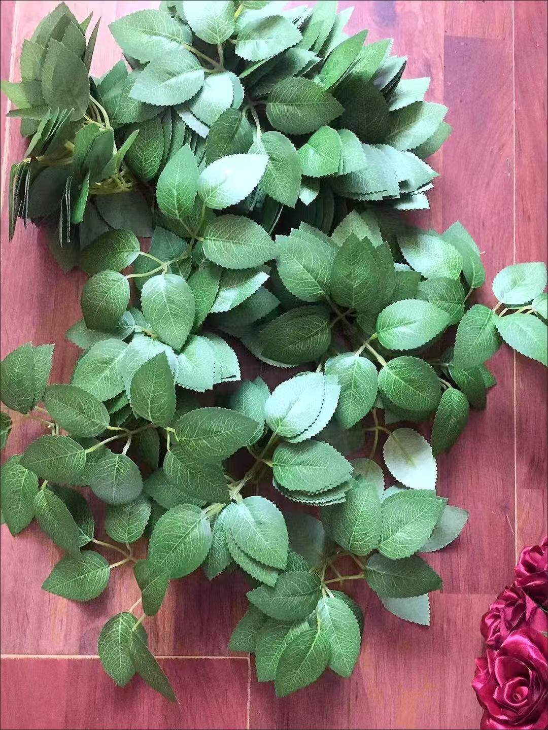 丝网花玫瑰仿真花叶 批发六叶玫仿真绿植