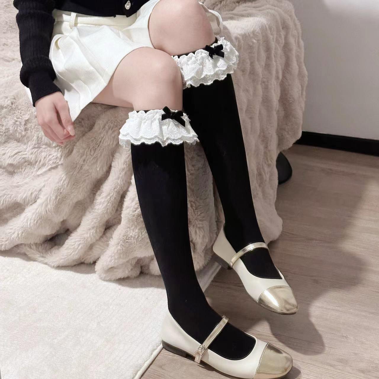 春夏薄款蝴蝶结甜美中筒堆