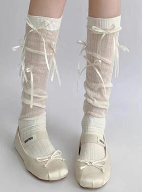 5只蝴蝶结洛丽塔小腿袜JK女孩长筒堆堆袜白色蝴蝶COS小腿长袜