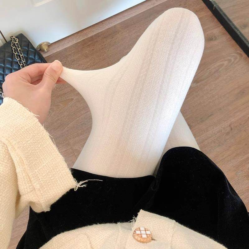 打底裤女外穿奶白色秋冬天鹅绒连裤袜加厚麻花纹针织秋裤显瘦保暖