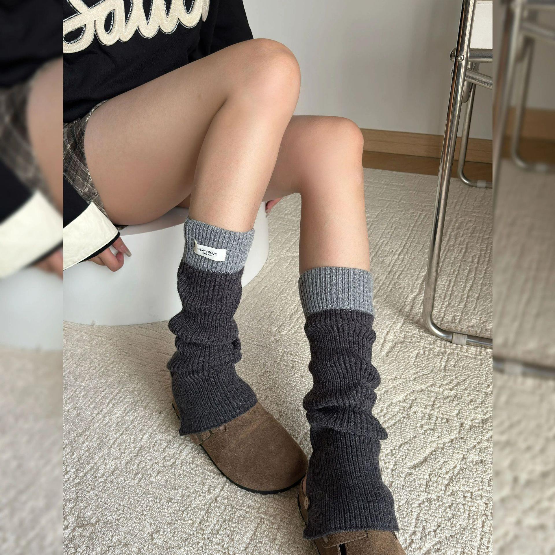 日系jk堆袜套女保暖拼接灰