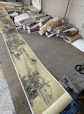 明 蓝瑛 秋山幽居图山水画真迹横幅高清微喷临摹仿古画稿挂轴装裱