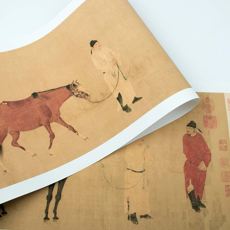任仁发出圉图元代国画马古画人物真迹复制品原大高清装饰画心临摹