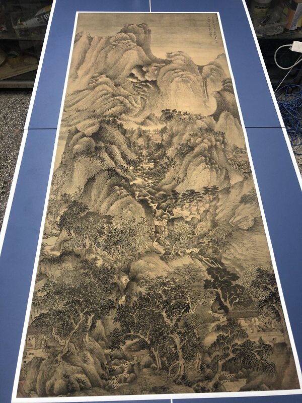 元 王蒙 夏山高隐图 古代名家真迹山水画原大微喷复制画稿临摹