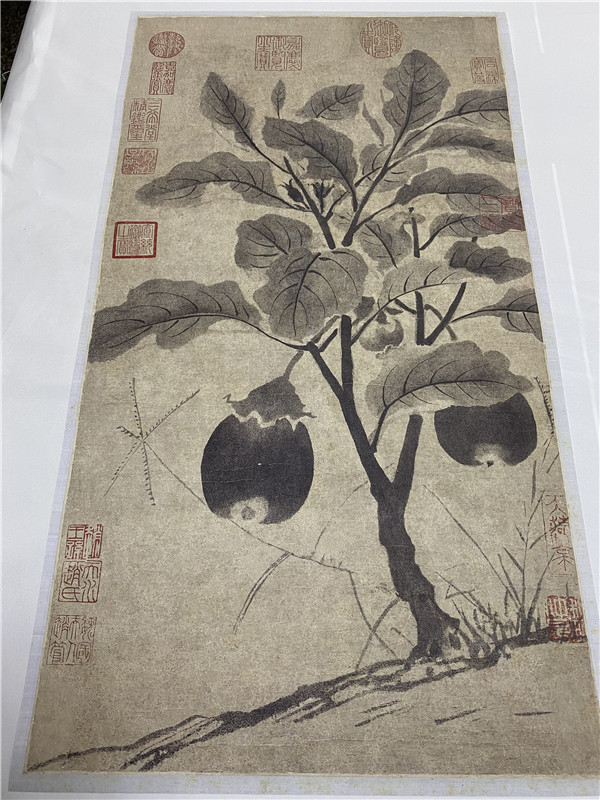 元 管道升 秋茄图 植物花卉国画真迹微喷复制学习临摹画稿范本