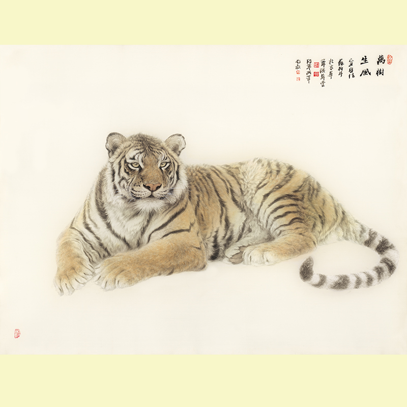 8x100.8厘米 横幅写意老虎画微喷复制画挂轴