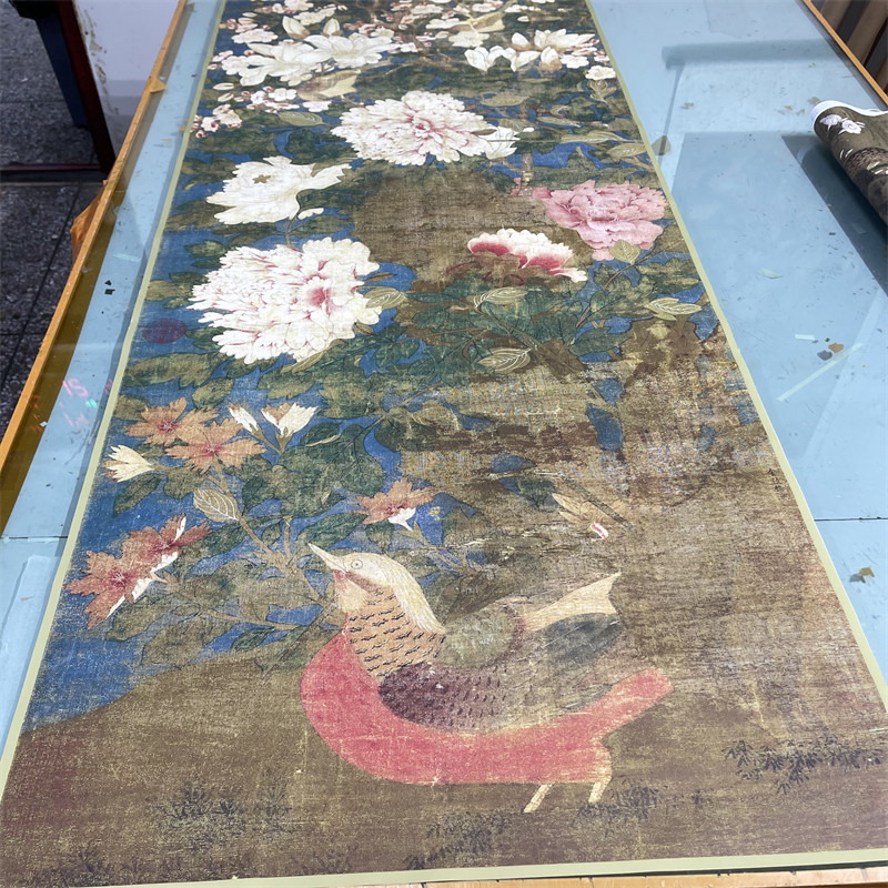 五代徐熙玉堂富贵图鸳鸯牡丹海棠重彩花卉立轴微喷绢复制画装饰画