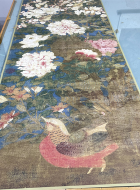 五代徐熙玉堂富贵图鸳鸯牡丹海棠重彩花卉立轴微喷绢复制画装饰画