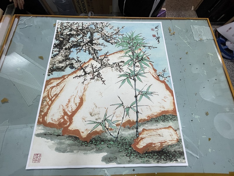 近现代名家 关山月国画 三清图 梅花竹子石头寓意精神斗方装饰画