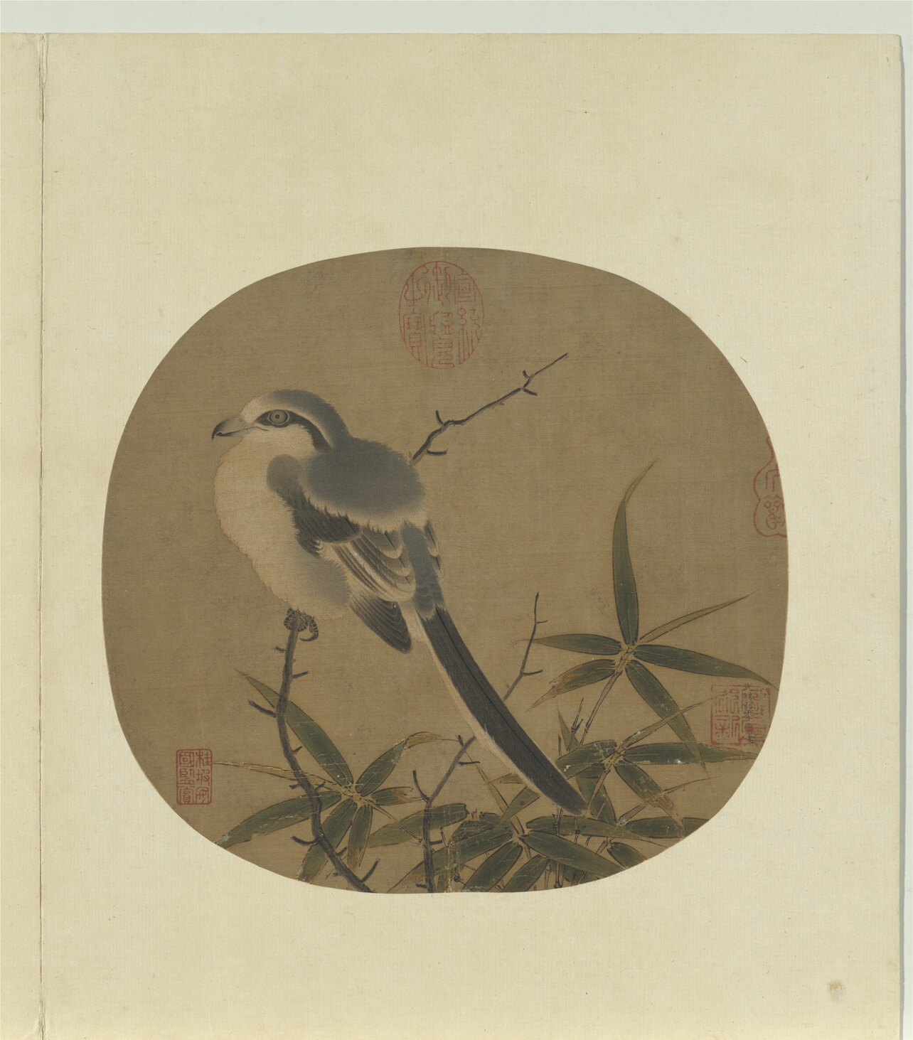 宋代花鸟画小品圆形画微喷画稿临摹学习素材装饰画李安忠竹鸠图