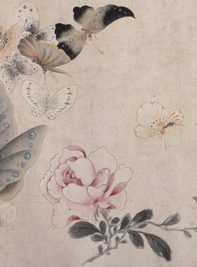 马荃《花蝶图》工笔草虫花鸟图国画书法图片素材艺术微喷绢布复制