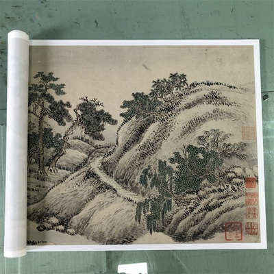 1:1明王翚秋山暮霭山水画长卷国画艺术微喷古代名画复制品装饰画