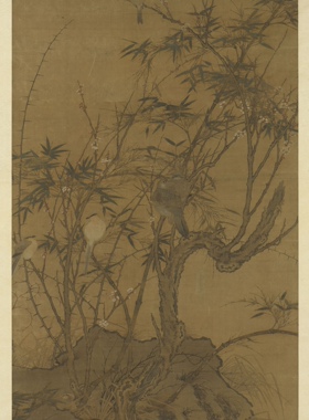 宋人画梅竹聚禽图 工笔花鸟名画高清微喷复制临摹学习画稿装饰画