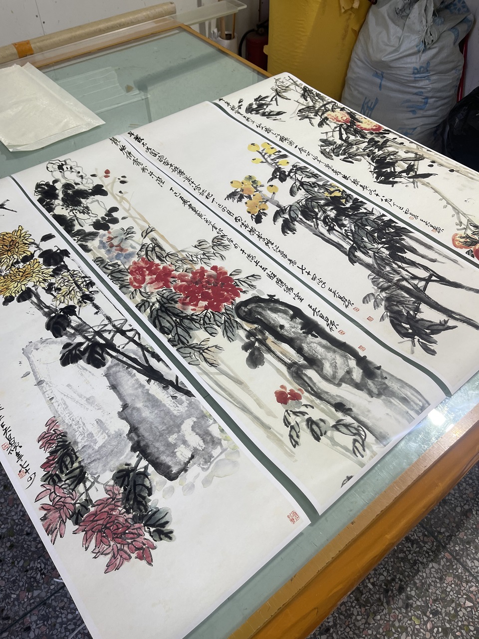 仿古画 复制 吴昌硕 花卉四条屏30x110x4幅 画心 名人字画挂轴