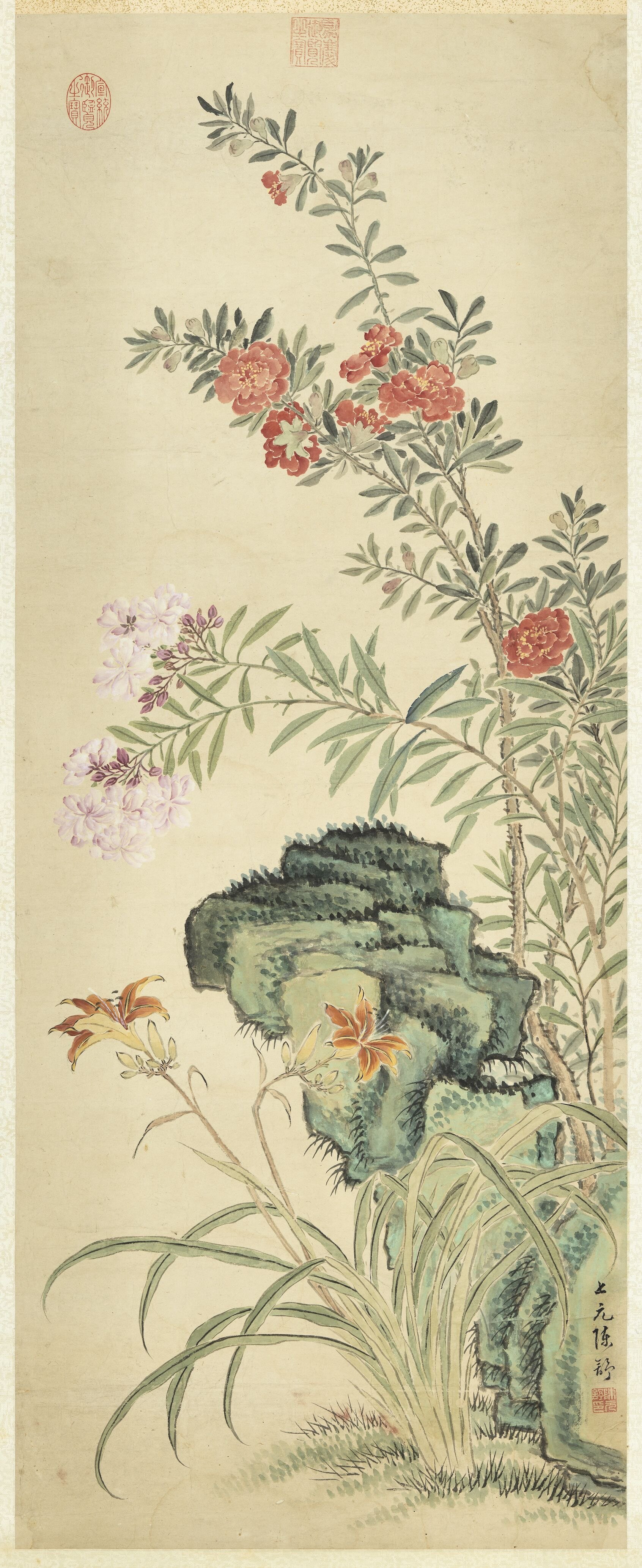 陈舒画天中佳卉图轴清朝古代端午花卉装饰打印高清临摹画稿挂轴