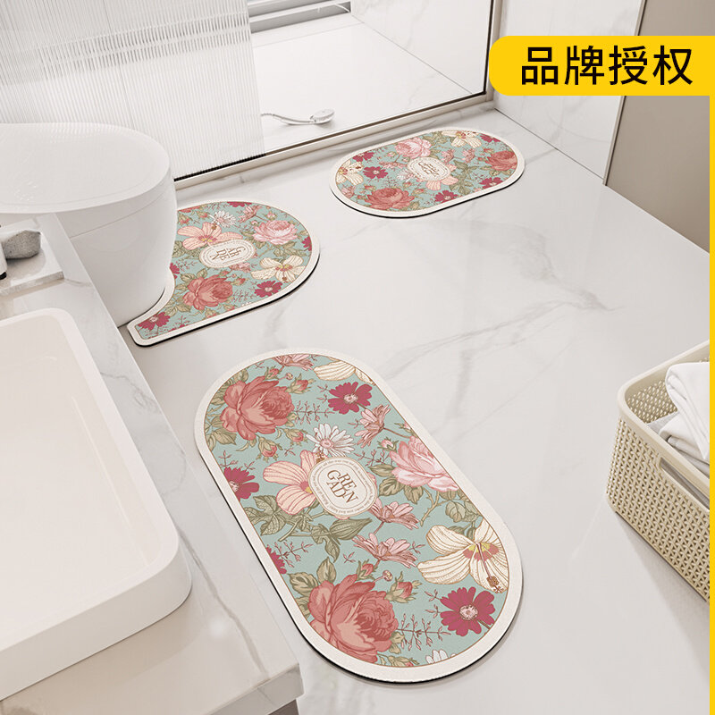 舒适柔软卧室浴室内居吸水防滑地垫地毯玫瑰