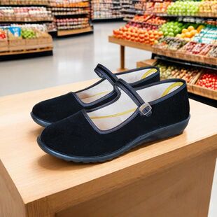 酒店专供实在人老北京布鞋女平底黑色工作鞋酒店保洁物业工作鞋