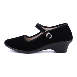 实在人老北京布鞋高跟黑色工作鞋女士舞蹈鞋妈妈舒适休闲软底单鞋