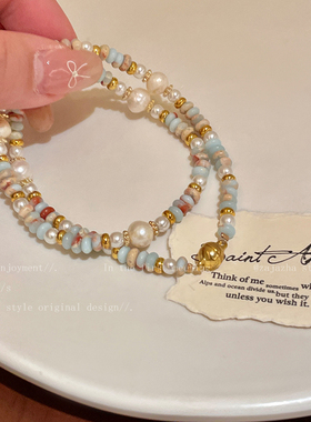 寿山石淡水珍珠手链女多巴胺叠戴串珠手串轻奢小众精致手饰品