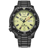Citizen 西铁城男手表200米防水潜水自动圆形黑色不锈钢表带腕表