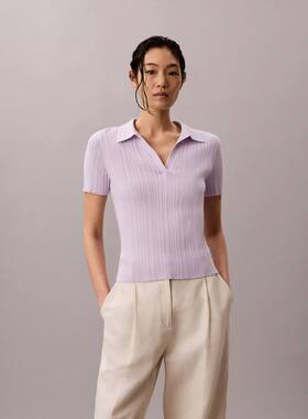 Calvin Klein女士短袖V字领CK半袖职场女装优雅百搭棉质亲肤透气