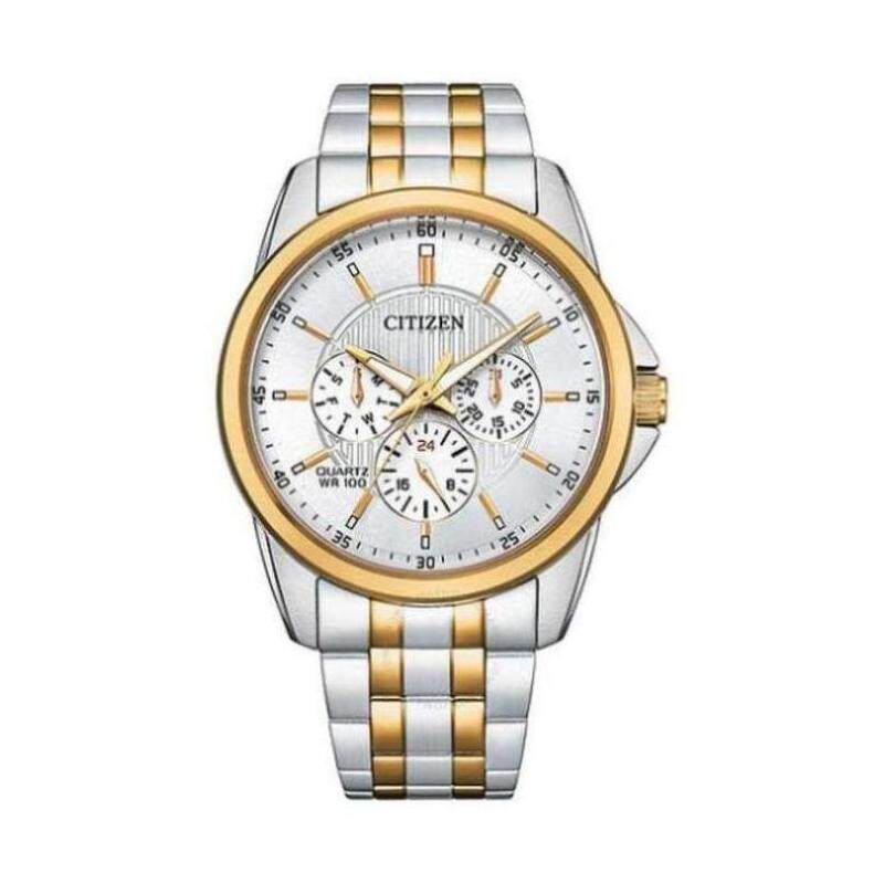 citizen/西铁城男手表石英银表盘双音腕表礼物通勤正品ag8346-51a