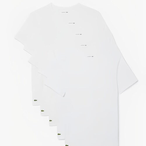 Lacoste法国鳄鱼男士白T恤短袖5件打底衫纯棉简约净版logo刺绣标