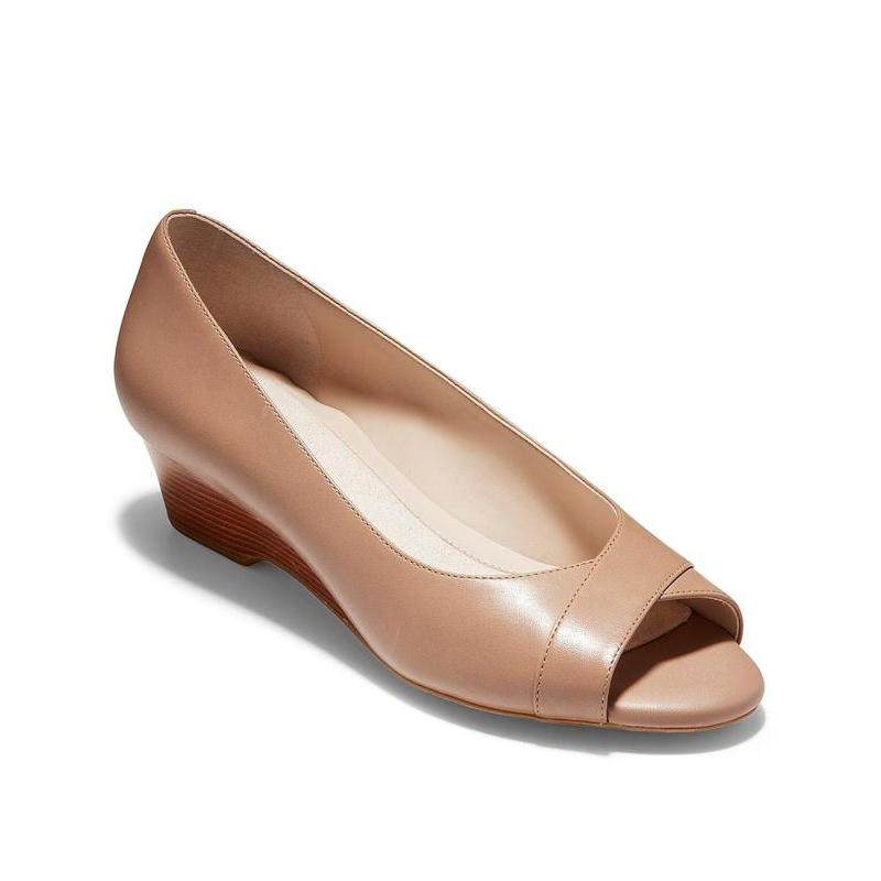 cole haan/可汗女皮鞋真皮裸色鱼嘴中跟坡跟气质通勤正品494749