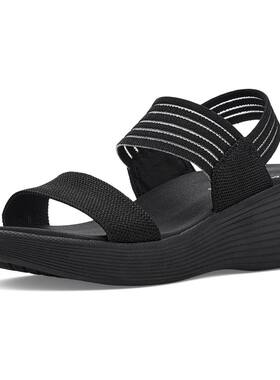 Skechers/斯凯奇女鞋凉鞋坡跟露趾夏季高跟鞋通勤时装鞋轻便防滑