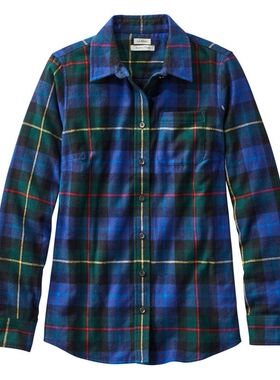 L.L.Bean/宾恩女衬衫方领格子长袖秋冬法兰绒舒适正品TA298090